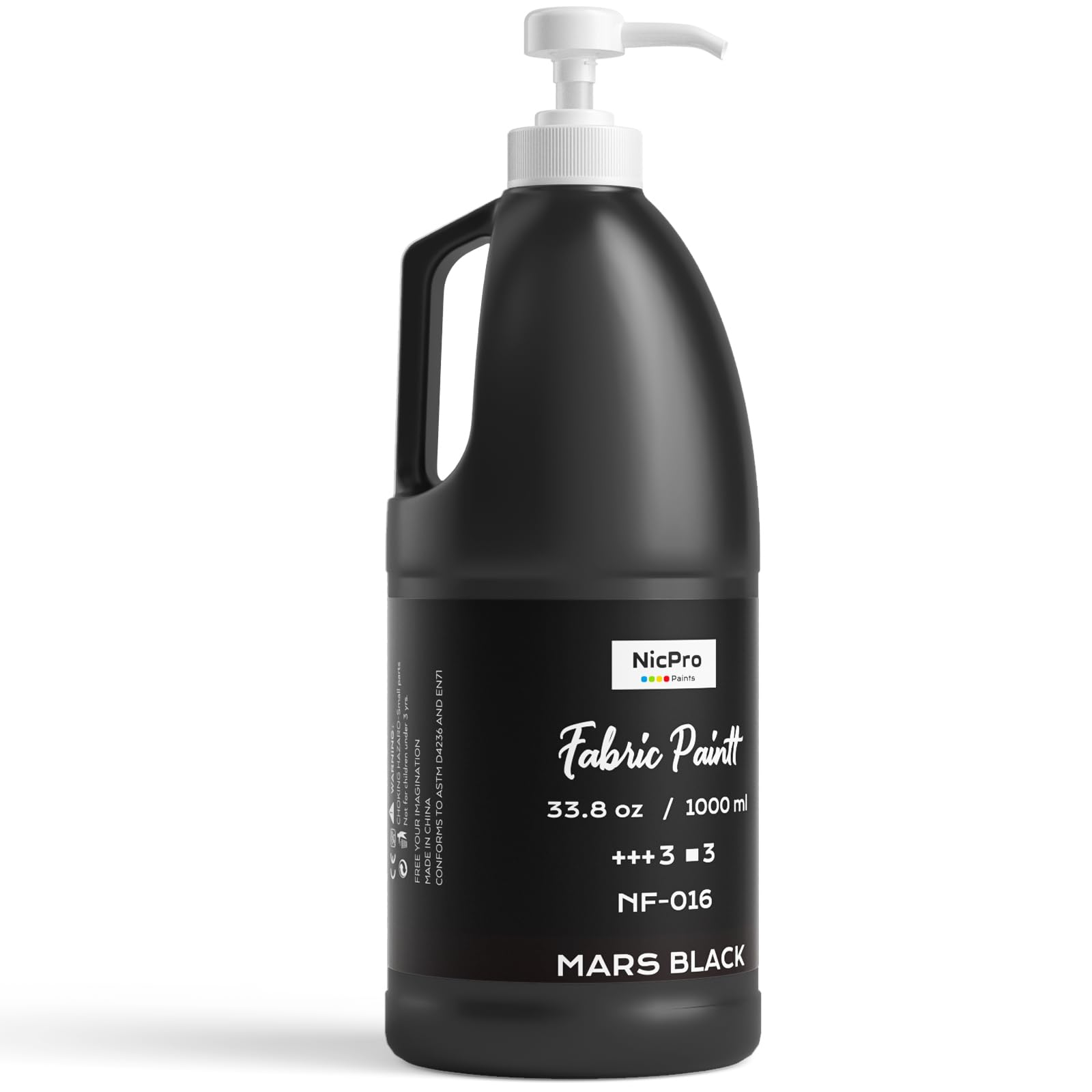 Nicpro Black Fabric Paint for Furniture with Pump, 33.8 fl oz Fabric Paint for Clothes Permanent, Soft Rich Pigment Non-Toxic Textile Paint for Fabric DIY Crafts T-shirt Shoes Jeans for Kid Adult