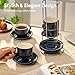 Sweese 8 Ounce Porcelain Stackable Cappuccino Cups with Saucers and Metal Stand - for Specialty Coffee Drinks, Cappuccino, Latte, Americano and Tea - Set of 4, Navy