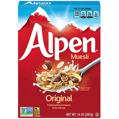 Alpen Original Muesli, Swiss Style Muesli Cereal, Whole Grain, Non-GMO Project Verified, Heart Healthy, Kosher, Vegan, 14 Oz Box (Pack of 6) Cover