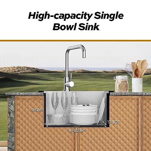 Outdoor Sink, TECASA 21 x 18 inch Drop-in Workstation Kitchen Sink, T304 Stainless Steel Kitchen Bar Sink, Single Bowl Bar Sink with Dust Lid and Faucet, Rv Drop In Sink with Cutting Board