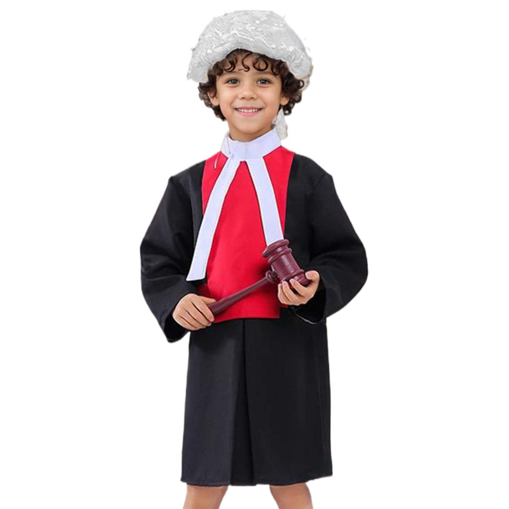 1 juego de disfraz de Halloween para niños, incluye bata de juez con cuello, mazo y peluca, disfraces de cosplay para niños