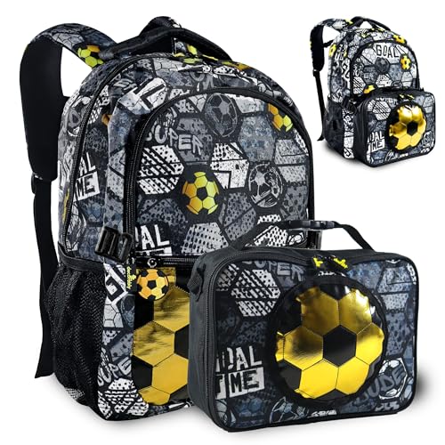Decorably Mochila com lancheira para crianças, Mochila de futebol, Futebol