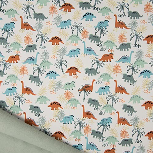 Tissu imperméable Soft Shell dino jungle ecru de 5m pour couture