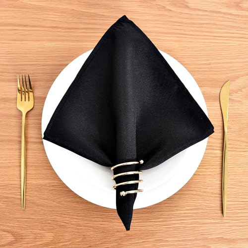 Wolkemer WKM_PWCJ Set Of 4 Black Cloth Napkins 17 X 17 Inches Solid Washable Polyester Dinner Napkins thumb #1