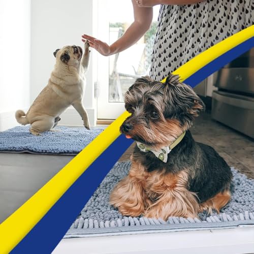 Muddy Mat® AS-SEEN-ON-TV Highly Absorbent Microfiber Door Mat and Pet Rug, Non Slip Thick Washable Area and Bath Mat Soft Chenille for Kitchen Bathroom Bedroom Indoor and Outdoor - Baby Blue 19"X30"