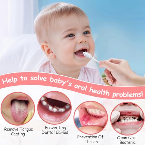 Lonlown 60PCS Baby Tongue Cleaner & 1PCS Finger Toothbrush Infant Mouth Cleaner Newborn Gum Cleaner Disposable Infant Oral Clean Stick Dental Care for 0-36 Month Baby