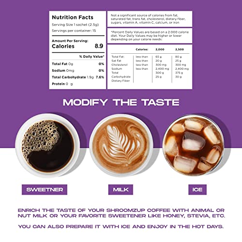Shroomzup Mushroom Coffee Instant - 15 Single Serve Packets with 4 Mushrooms - Lion’s Mane, Reishi Chaga Cordyceps - Vegan Nootropic Coffee for Energy - Image 6