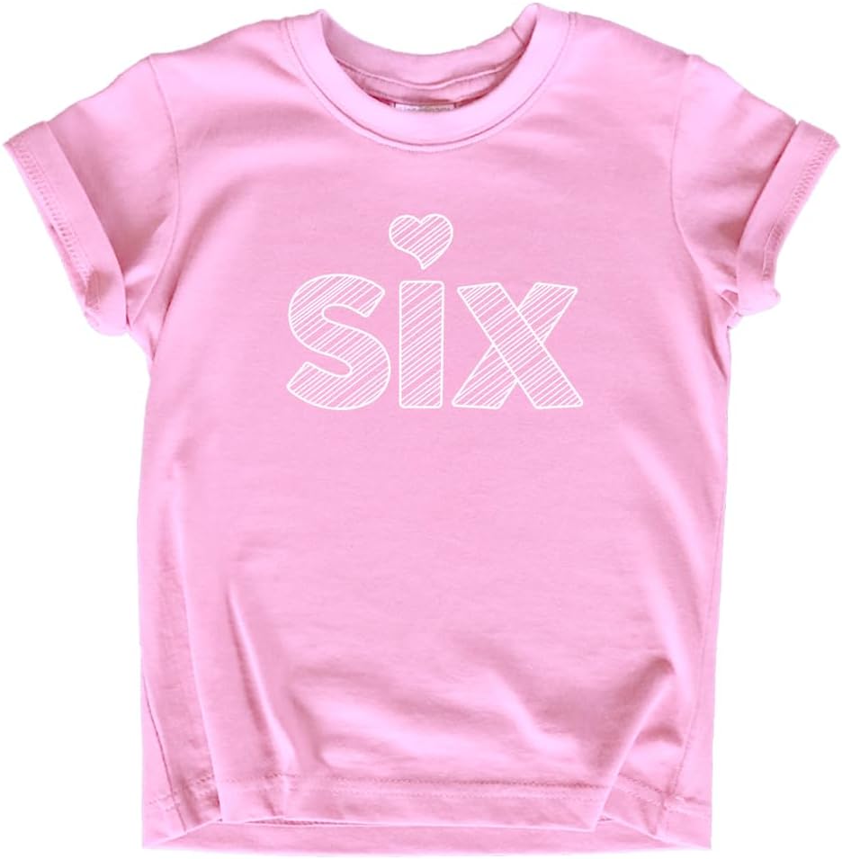 6th Birthday Shirt Girl Toddler Outfit 6 Year Old Girls six Happy Bday Sixth Gift Heart tee