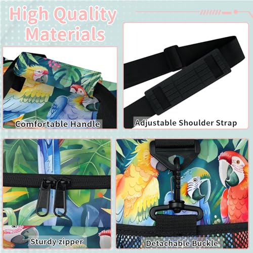 Parrot Tropical Palm Leaves Travel Bag for Men Women, Duffle Sport Gym Bag, Carry On Weekender Overnight Bags for for Airplane, Trip, Workout, Yoga, Dance3