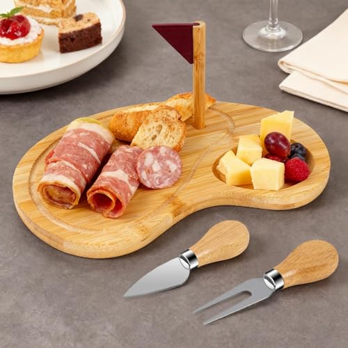 Tabla de cortar de bambú con cuchillos set golf miniatura 3