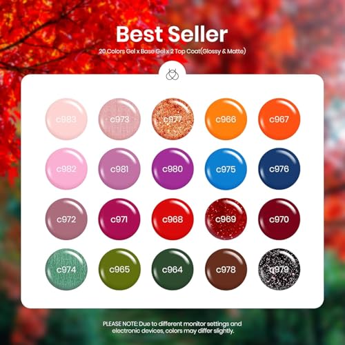 Image of Beetles Gel Nail Polish Set - Yard Gel Polish Kit, 20 Color Orange Burgundy Red Navy Blue Glitter, Soak Off LED UV with Base Top Coat Nail Art Manicure Gift for Women