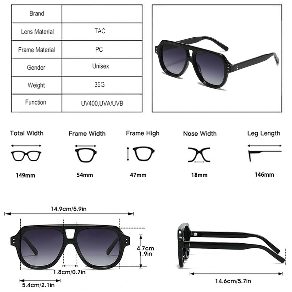 Vintage Double Bridges Polarized Men Square Okulary przeciwsłoneczne Moda Kobiety Okulary przeciwsłoneczne Trendy Nity Żółty Niebieski UV400