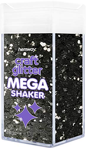 Hemway Glitter MEGA Craft Shaker 360g   12.7oz Polyester Powder Decoration Resin Tumblers Halloween Crafts Outfit Decorations - Super Chunky (1 8  0.125  3mm) - Black