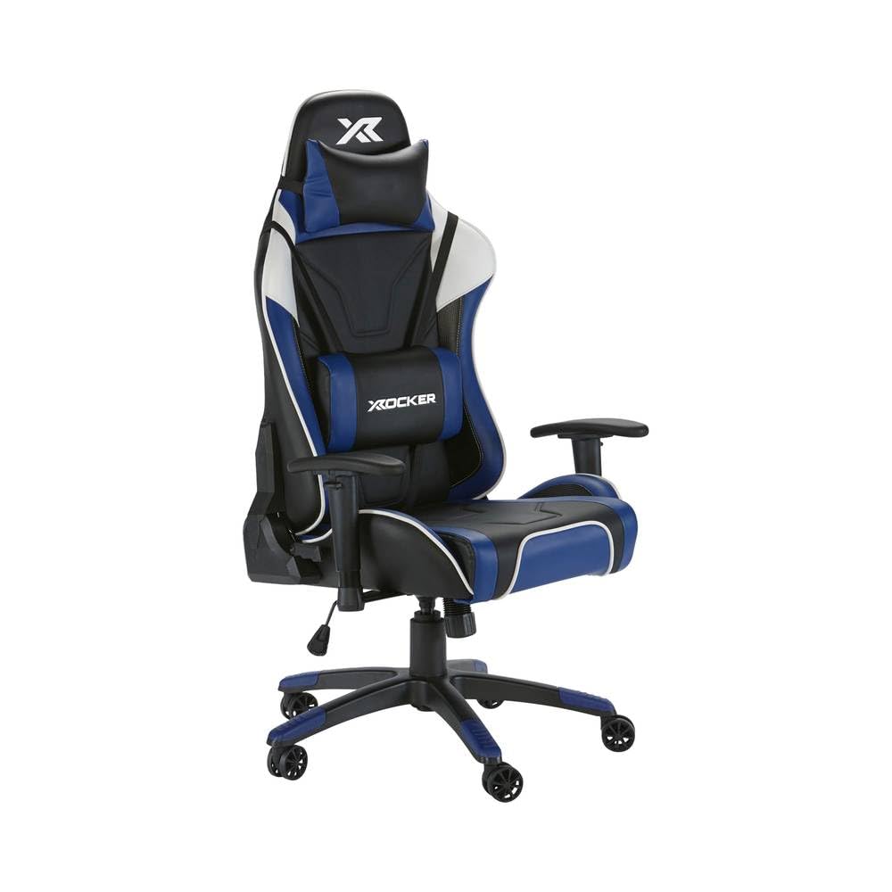 X-Rocker Agility Sport High Back eSports Gaming Chair for Adults & Teens - 3D Armrests, Head & Lumbar Cushion, Height Adjustable Recliner, Wipe-Clean Faux Leather - Blue/Black