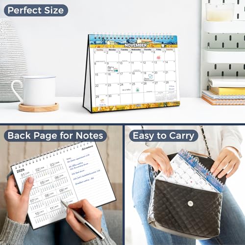 Image of CRANBURY Small Standing Desk Calendar 2026, 8x6 inch Flip Stand Up Calendar Planner, Artwork Designs, Perfect Size for Desktop, Use January to December 2026, Includes Planning Stickers (Pack of 2)
