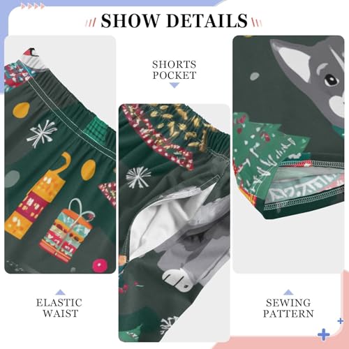 Husky Xmas Tree Boys Long Pants Soft Trousers Elastic Waist Kids Lounge Bottoms with Pockets S-XL4