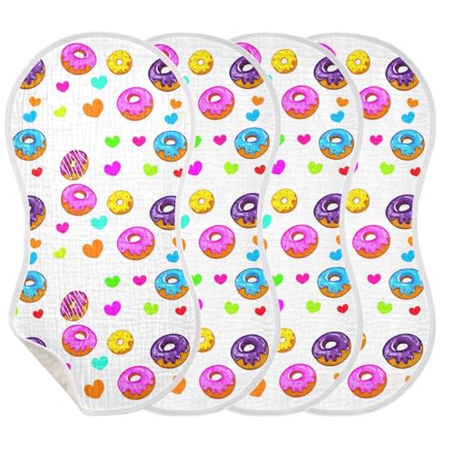 Doughnut Heart Colorful Baby Burp Cloths Cotton Washcloths Super Soft Absorbent Burping Rags for Baby Boys Girl Muslin Burp Cloths 2 Pack3