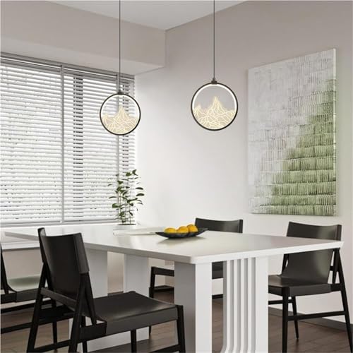 Suspension LED annulaire noire en métal et acrylique pour salon