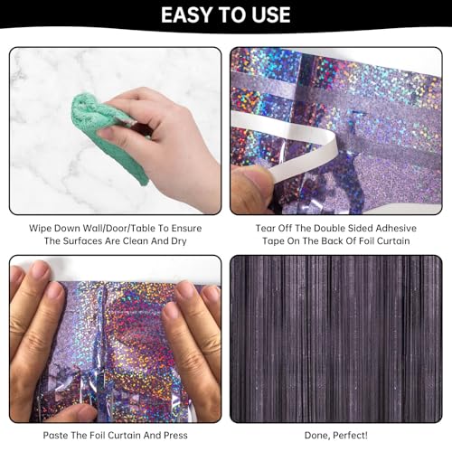 Image of 2 Pack 3.3 x 8.2 ft Tinsel Foil Fringe Curtain Backdrop, Upgraded Black Glitter Metallic Streamers Backdrop Curtains for Birthday, Graduation Prom, Halloween, Hoilday Themed Party Decorations
