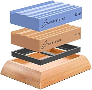 Sharp Pebble Whetstones Wood Carvers Sharpener-Dual Grit Sharpening Stones Grit 400 & 1000- Waterstone Sharpener for Woodworking, Wood Carving Tools, Chisels & Gouges with Non Slip Bamboo Base