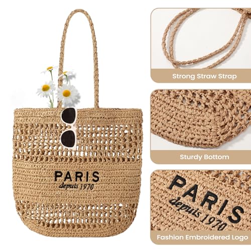 Image of Pleneal Beach Bags for Women - Women Beach Tote Bag, Summer Mesh Hollow Straw Tote Bag for Holiday Market