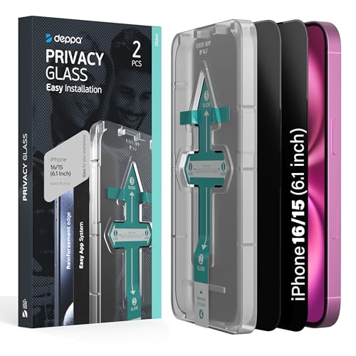 Image of Deppa | 2-Pack | Privacy Screen Protector for iPhone 15, iPhone 16 (6.1 inch) Bubble-Free | 9H Tempered Glass | Full Coverage | Easy Install