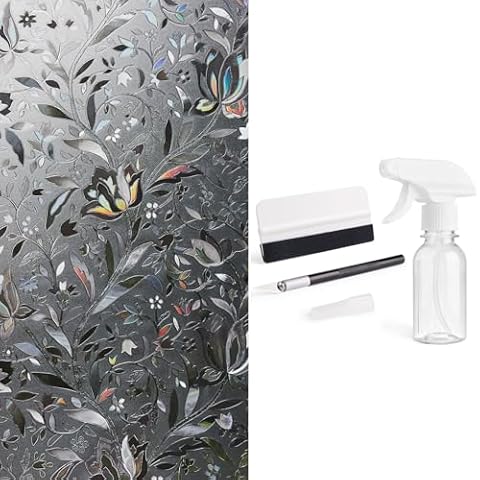Kromapolis Window Privacy Film Frosted, Window Vinyl Glass Covering, Stained Glass Decorative Film, Non-Adhesive & Window Film Tools Kit, 3 Pieces Window Tint Installation Kit Cover