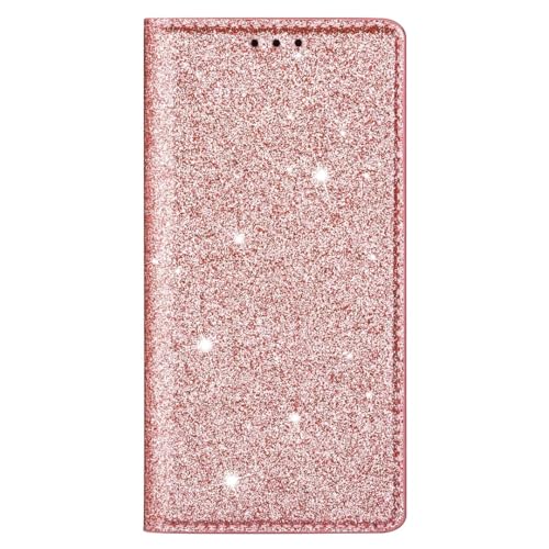 Étui Samsung S25 FE or rose pailleté : housse portefeuille élégante avec rabat magnétique chic
