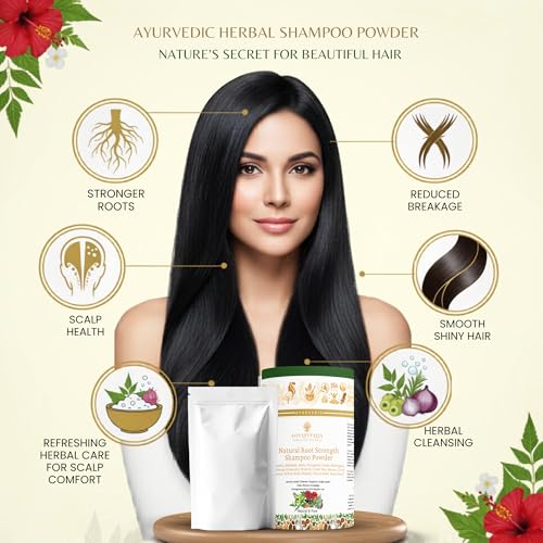 Image of Natural Hair Care Combo | Hair Fall Control & Growth Pack + Root Strength Shampoo Powder | 100% Ayurvedic Hair Care Kit for Hair Strength, Scalp Nourishment & Gentle Cleansing | Rosemary, Hibiscus, Bhringraj & Ayurvedic Herbs | Sulphate & Paraben Free | Men & Women | 400g (Pack of 2)