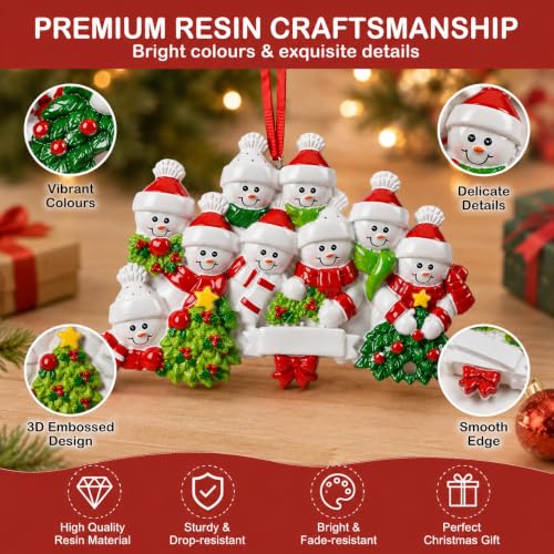 Image of iDIY Family Christmas Ornament 2026-3D Resin Snowman Ornament, Includes Brush Pen for Writing Names and Year, Christmas Tree Hanging Decoration, Family Keepsake Gift, Designed for 12 Members