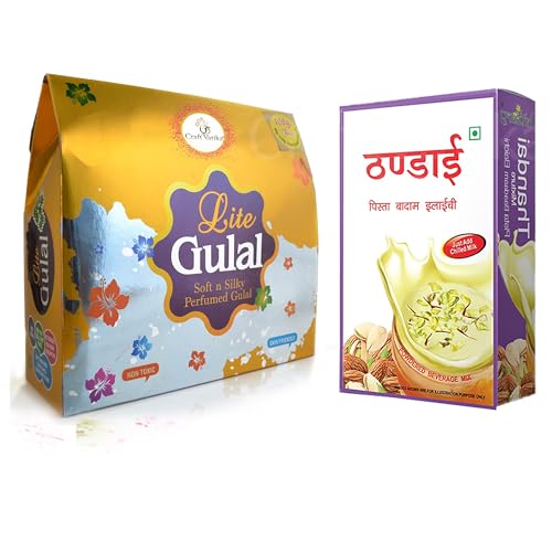 Image of CraftVatika Gopal Ji Thandai Powder With Holi Gulal Colour- With Badam - Pack Of 5 - 300Gram Perfumed Holi Colours,100Gm Thandai Powder - Set Of 4 Natural Shaded Orange,Yellow,Pink Green