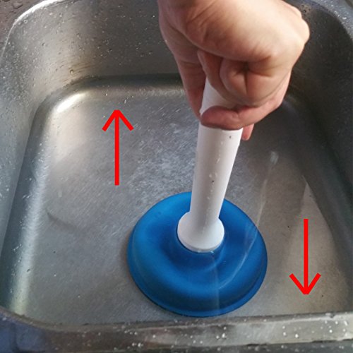 NewFerU Small Plunger Pump Liquid Plumber Clog Remover Cleaner Unclogger Tool for Toilet,Kitchen Sink Drain,Bathroom Shower Tub with Portable 4 Inch Cup and 9 Inch Handle (Blue) - Thumbnail 2