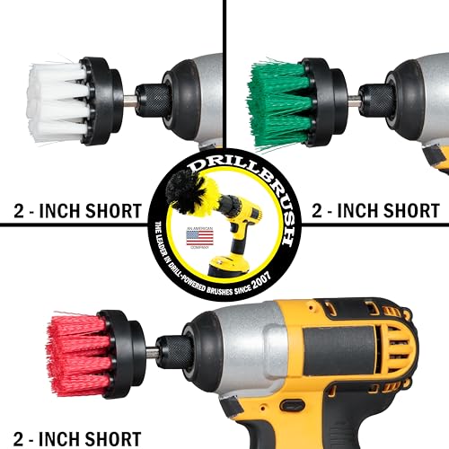 Image of Drill Brush Power Scrubber by Useful Products - 2-Inch Round Cleaning Brushes, Set of 3, Green, Red, White