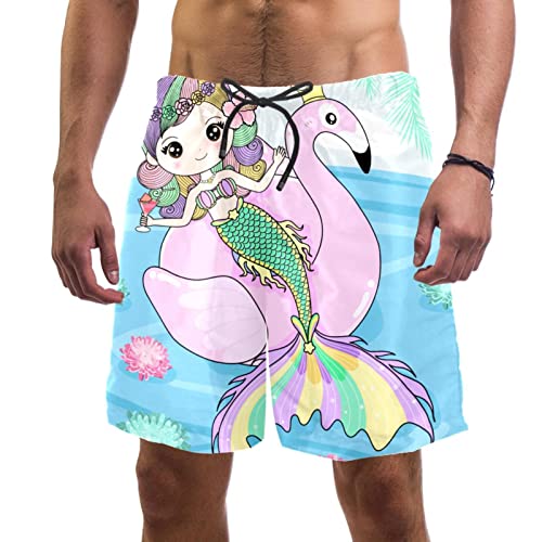 Maillots de bain hommes JDEZ anti-humidité | Short de plage sirène flamant rose séchage rapide