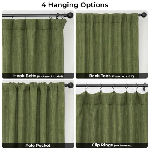 Image of HPD Half Price Drapes - Faux Linen Curtains for Living Room (1 Panel) - 100W X 108L - Extra Wide Textured Room Darkening Curtains for Bedroom 108 Inches Long - Drapes for Home Decor, Tuscany Green
