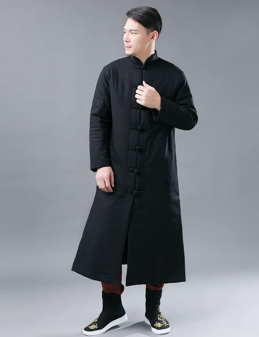 NFYM Men's Winter MaxiJacket Cotton Quilted Overcoat Traditional Chinese Tang Suit Style Warm Parka Outwear