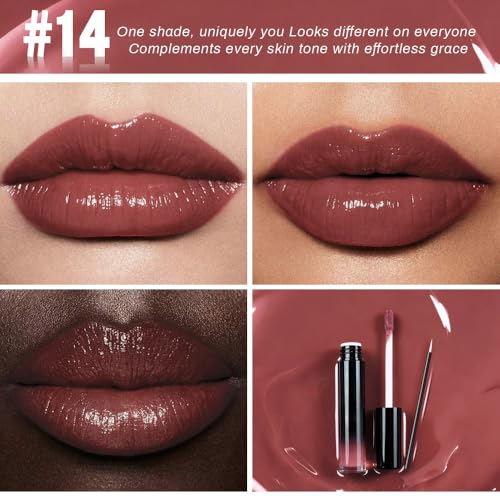 Image of evpct Mauve Nude Shiny Longwear No-Budge Liquid Lip Color Lipstick Makeup, Highly Pigmented Color Instant Shine, Waterproof Long Lasting Lipstick for Women, Lip Stain Gloss with Lip Liner Brush, 14#