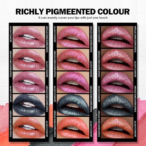 Anglicolor Glitter Metallic Pink Lipstick,High Impact Lipcolor,Lightweight Hydrating Formula Smooth and Non-Sticky,Peach Lipstick For Women,Full-Coverage Lip Makeup (02 PINK GEMSTONE - Image 4