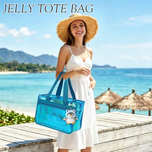 Image of Fammart Iridescent Clear Beach Bags Waterproof Sandproof for Women, Large Jelly Tote Zipper Pool Bag Cruise Essentials 2026