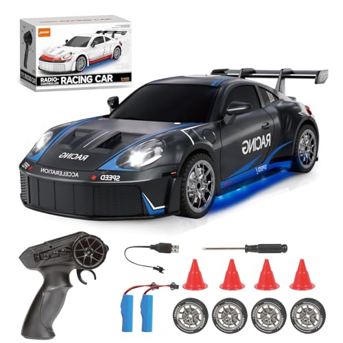 Siereolly Coche teledirigido 1:24 Escala Drift Car 4WD 2,4 GHz RC Drift Auto 20 KM/H Coche de carreras de alta velocidad con dos baterías, luces LED