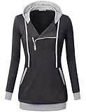 Black Pullover Hoodie,Messic Long Sleeve Women's Tunics Slim Fit 1/4 Oblique Zipper Hoodie Sweatshirt,Carbon Black,XX-Large