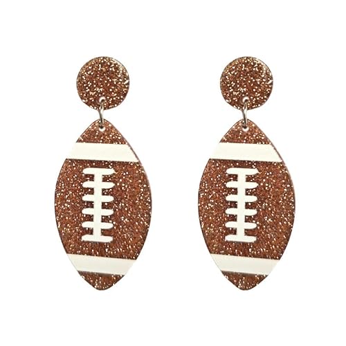 Football Earrings for Women Lightweight Acrylic Glitter Dangle Drop Earrings for Game Day, Sports Fans, Football Mom