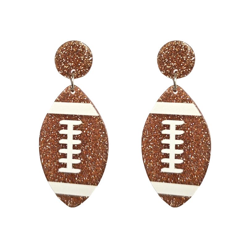 Football Earrings for Women Lightweight Acrylic Glitter Dangle Drop Earrings for Game Day, Sports Fans, Football Mom
