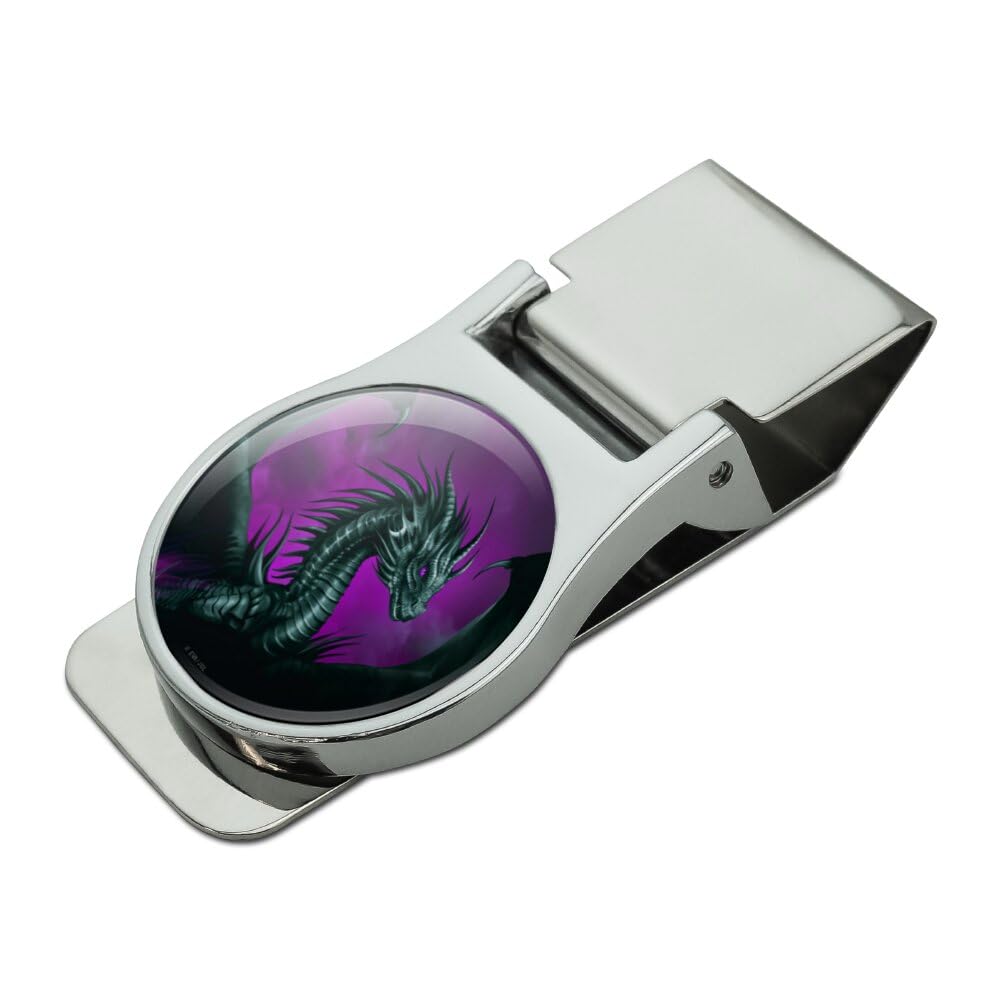 Black Dragon Satin Chrome Plated Metal Money Clip