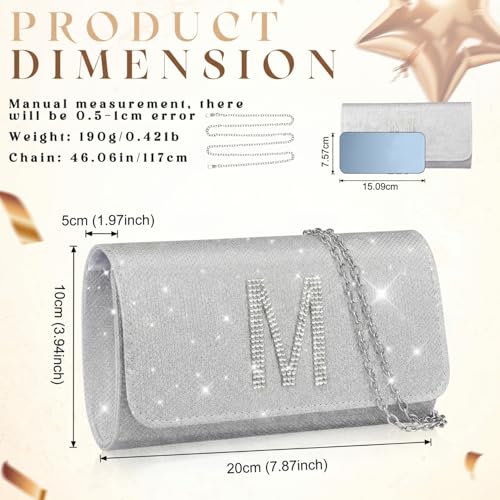 Image of Silver Clutch Purses for Women Personalized | Sparkly Evening Bag Formal Dressy, Crossbody Bag with Metal Chain, Stylish Clutch, Gift for Wedding, Prom, Cocktail Party