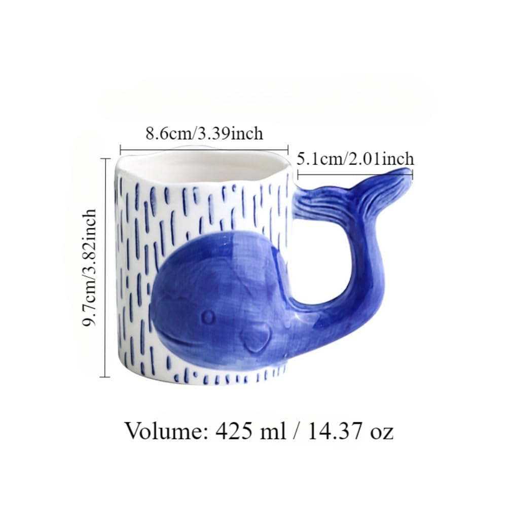 Keramiktasse mit niedlichem Walmotiv, handbemalt, Unterglasur, für Paare, personalisierbar, für Frühstück, Haferflocken, Milch, Wasserbecher