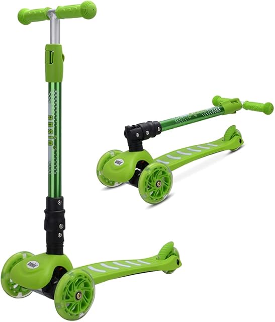 ANSIO Scooter for Boys and Girls, 3 Wheel Kids scooter, Toddler scooter with Adjustable Height, Kick Scooter, Multi-coloured LED Light Up Wheels, Aged 3 to 9 years
