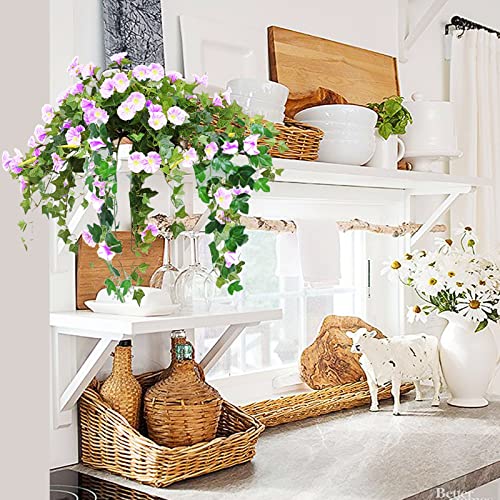 Souarts Artificial Wisteria Basket Artificial Vine Flowers For Hanging Basket, Hanging Flowers Simulation Flowers Vine Wedding Bouquet Home Outdoor Decoration (B-Purple Light, 4.5Cm-Set Of 2) #TOP3