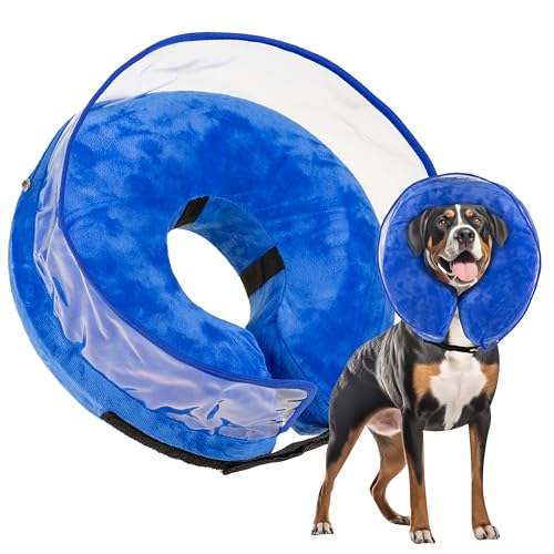 A Cuccia di B - Collare Elisabettiano Cane Morbido - Cono Protettivo Gonfiabile Blu per Cani - Taglie M e L - Per Cani di taglia Media e Grandi (Blu, L)