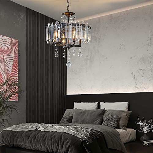 Zhllmq Modern Crystal Chandelier Light Fixtures Black Mini Crystal Chandeliers Ceiling Light Farmhouse Pendant Lighting For Kitchen Island Bedroom Dining Room Hallway Entryway (4-Light) #TOP1